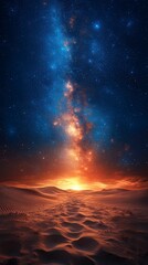 Obraz premium Celestial Desert: A breathtaking view of the Milky Way over the dunes at night.
