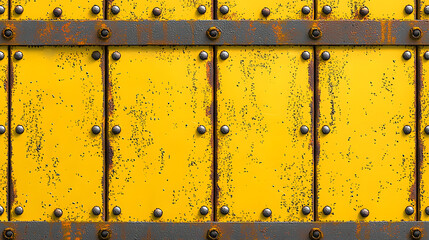 Rusty yellow metal wall with rivets and texture