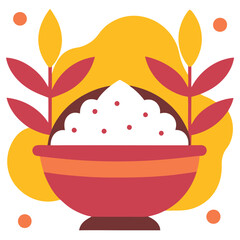 Illustrated fennel seeds in a bowl with vibrant fennel fronds. Perfect vector art for culinary, organic, and botanical designs, emphasizing healthy and natural aesthetics.