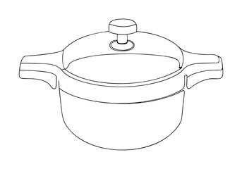 Continuous One-Line Drawing of a Pressure Cooker - Minimalist Kitchenware Art