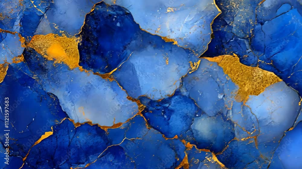 Poster abstract design featuring deep blue and gold patterns with a textured appearance showcasing fluid ar