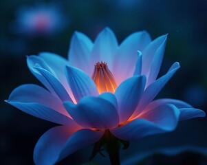 Bioluminescent Teal and Violet Flower Glowing Under Moonlight