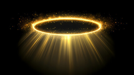 Fototapeta premium Gold halo black shinning background. Nimbus. Illustration