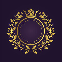 Gold Luxury Frame - Elegant Ornate Circle with Crown and Laurel Wreath
