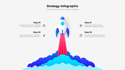 Startup business project strategy planning infographic showing rocket launch with steps and timeline © abert84