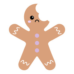 Gingerbread Man With Bite Taken Out Isolated On White