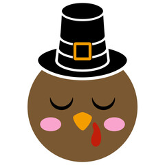Cute Kawaii Turkey With Pilgrim Hat