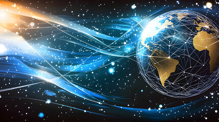 Digital earth with abstract glowing design elements