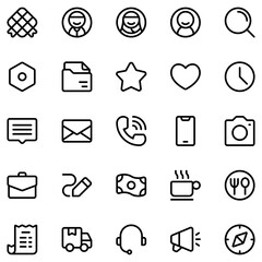 Collection of Basic Essential Related Vector line Icons. Contains Icons like User, Chat, Email, Telephone and more. Editable stroke. 48x48 pixels