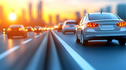 Traffic jam on a major highway during rush hour. Lines of cars. The city's severe auto traffic congestion