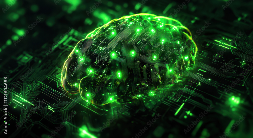 Aufkleber artificial intelligence brain in digital background with circuit board and glowing lights, represent