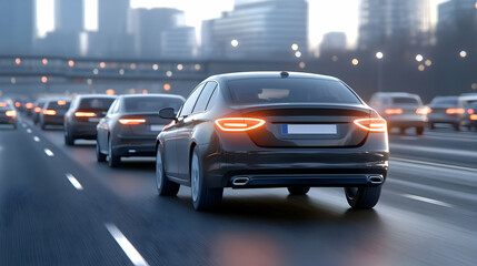 Traffic jam on a major highway during rush hour. Lines of cars. The city's severe auto traffic congestion