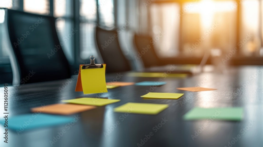 Poster corporate strategy planning session with colorful sticky notes on table