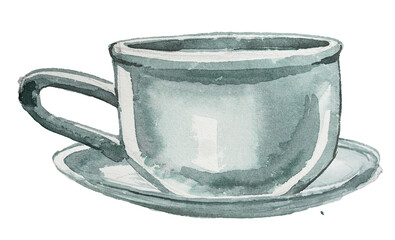 Vintage glass cup of tea illustration. Retro mug design. Hot drink clipart isolated on a white background. Calming herbal tea clipart. Drink for better health.