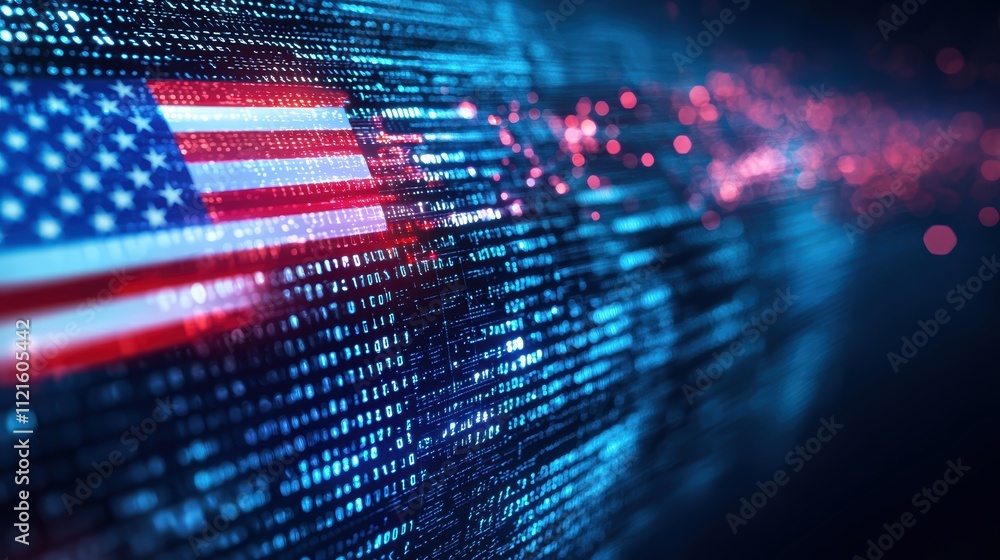 Poster abstract illustration of global trade flows represented with digital data patterns and colors
