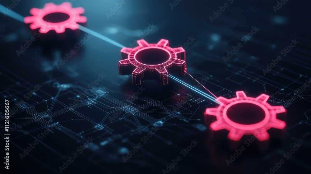 Poster 3d gears symbolizing collaboration and connection in a digital environment