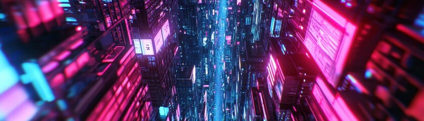 Neon-Lit Futuristic City Skyline with Skyscrapers and Vibrant Lights