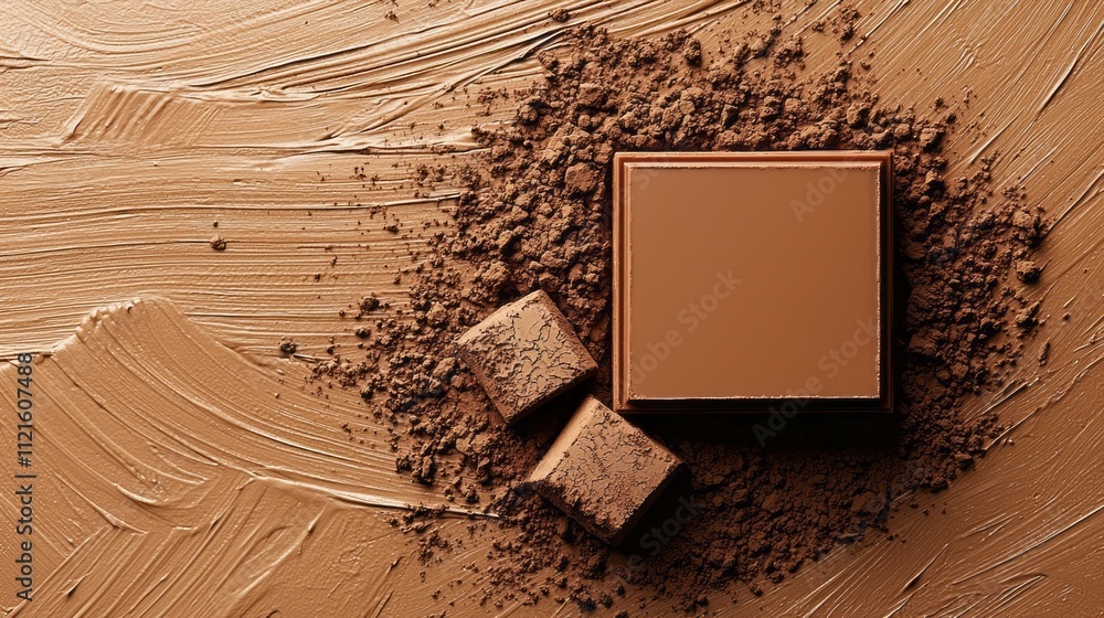 Aufkleber Soft, smooth surfaces envelop a square of the chosen hue, surrounded by cocoa crumbles and rich textures, evoking warmth and luxury