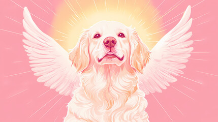 Adorable angelic dog surrounded by radiant aura and soft nimbus on a serene solid color background exuding unconditional love. Nimbus. Illustration