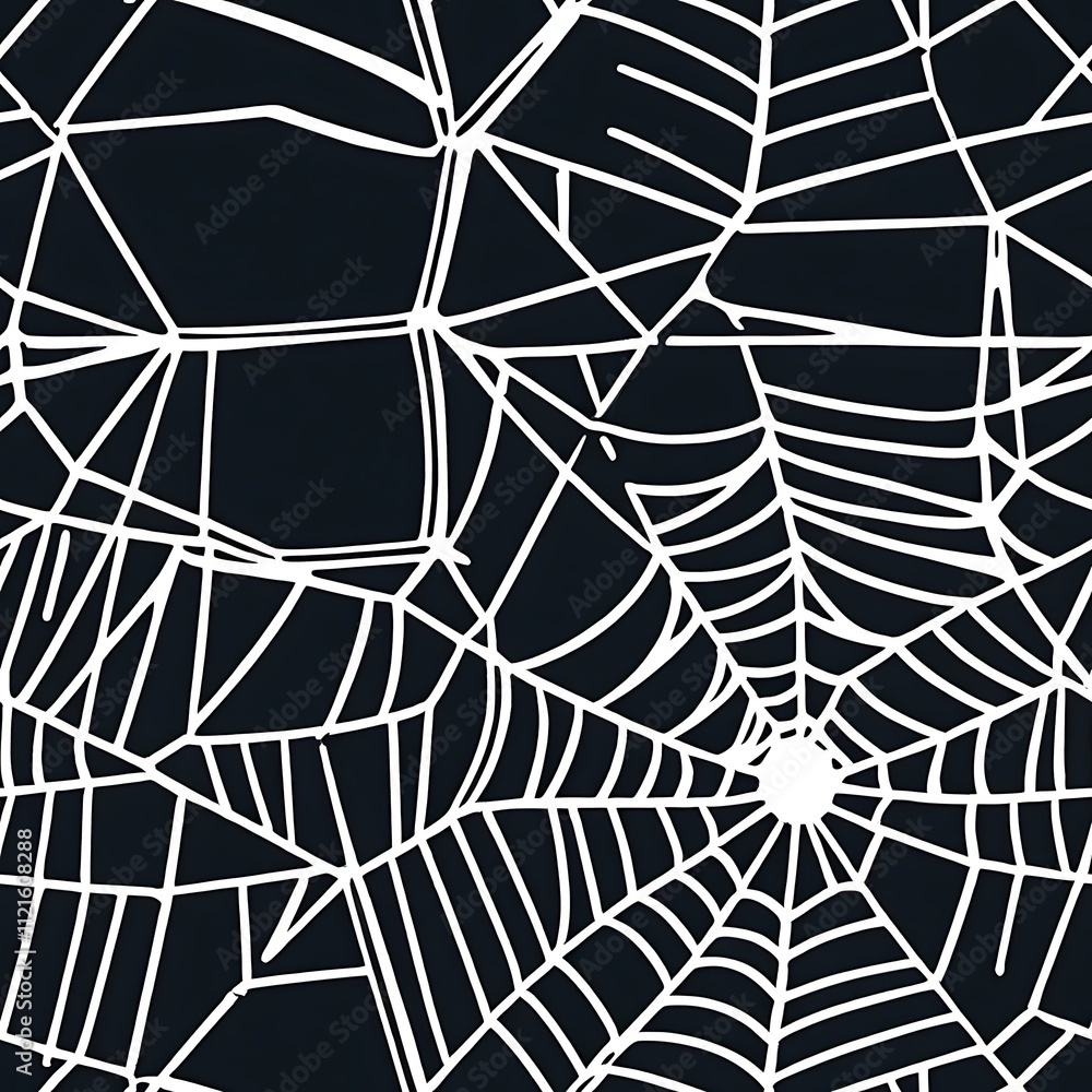 Poster intricate spider web pattern: an eerie and intricate spider web pattern on a black background, ideal
