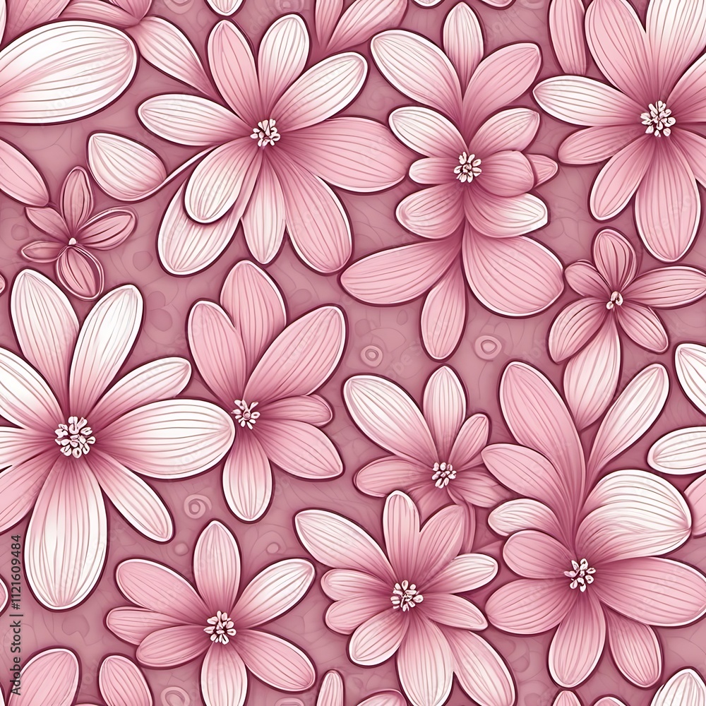 Poster pink floral seamless pattern: a whimsical and delicate design featuring a captivating array of pink 