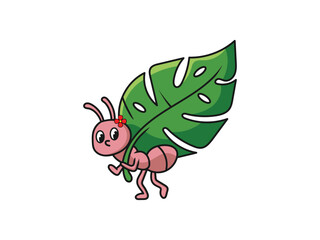 Cute Ant Cartoon Design with Leaf