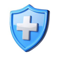 Fototapeta premium shield first aid cross 3d render icon isolated on transparent background cutout