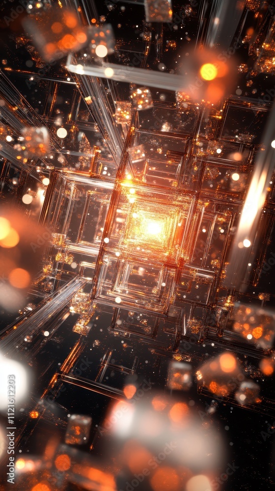 Poster mesmerizing metallic maze: a captivating digital abstract