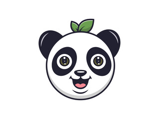 Cartoon panda head with green leaves crown