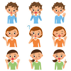 三人の女子の色々な表情をしている上半身のアイコン