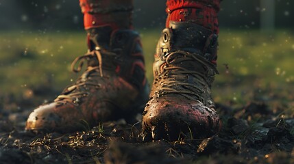 A detailed shot of a rugby player's boots.