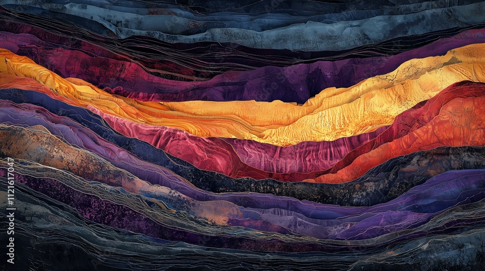 Poster vibrant abstract landscape with layers of color and texture