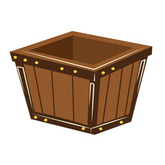 Empty wooden box vector illustration, empty wooden container clip art, old wooden chest  clipart image, isolated on white background
