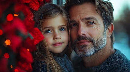 A father helping his daughter hang red decorations on a door for a special family celebration