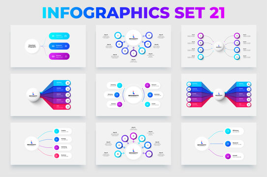 Set of infographic organizational charts for presentations, data visualization, and corporate reports