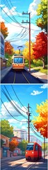 Obraz premium Autumn Cityscape with Trams