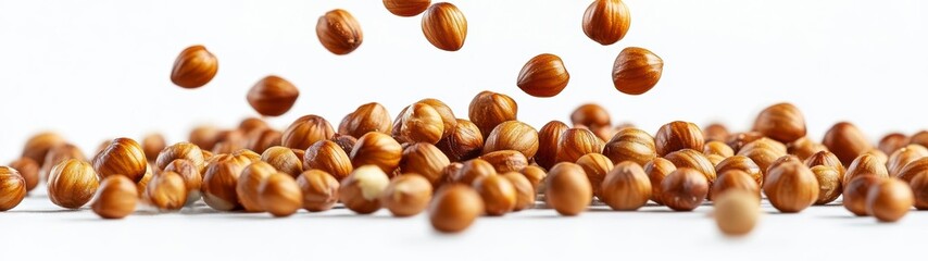 Obraz premium Hazelnuts falling and piled on a surface