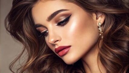 Fototapeta premium Elegant beauty portrait with bold makeup and luxurious jewelry
