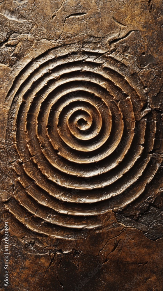 Poster this captivating design features an intricate mocha spiral etched into a textured surface, showcasin