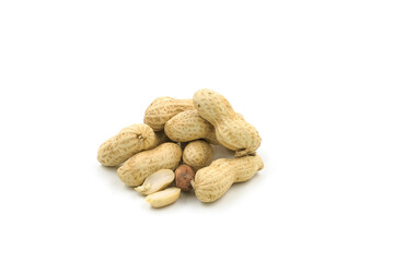 Peanuts on white background. High protein food. Contains many minerals.