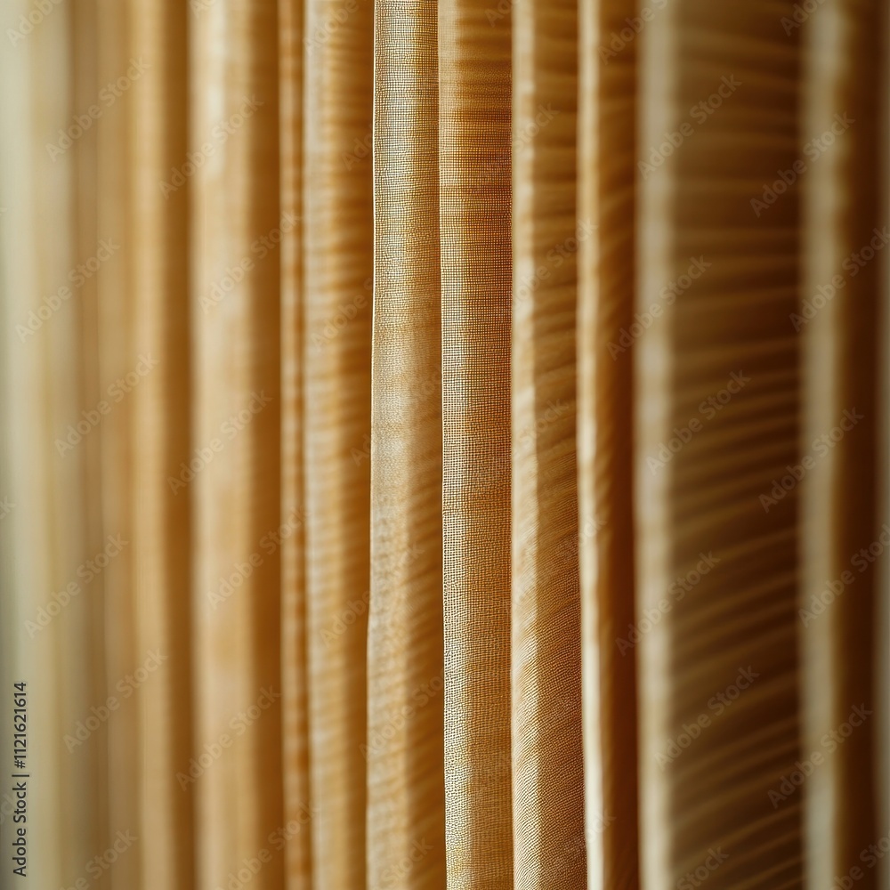 Poster a close-up of textured fabric with vertical pleats, showcasing warm tones and intricate patterns, cr