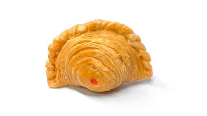 curry puff pastry isolated on white background. Snacks in Thailand. Bean Paste Pastries