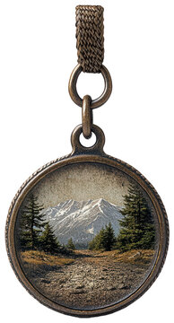 Mountain Landscape Antique-Style Pendant Charm