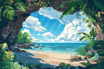 Tropical Cave Reveals Stunning Ocean Beach View