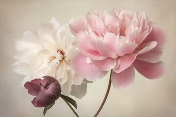 Obraz premium Beautiful Peony Blooms: Soft Pink and White Flower Arrangement for Floral Decor and Wedding Designs
