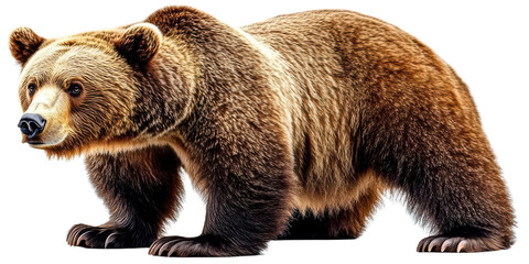 Fototapeta premium Grizzly Bear Walking on White Background