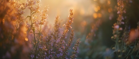 Beautiful Sunset Over Lavender Fields: Serene Floral Landscape with Soft Lighting and Warm Tones for Relaxation and Nature Inspiration