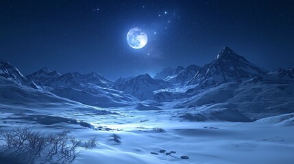 Serene Winter Landscape Under Full Moonlight