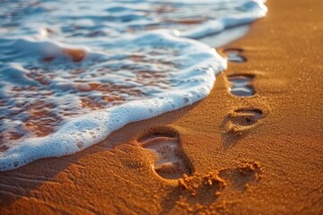Shore with waves and footprints in the sand: a moment of calm