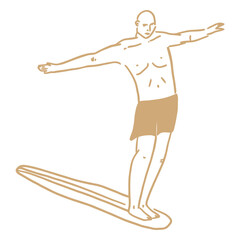 Surfing Silhouette: A minimalist line art illustration of a surfer riding a wave, capturing the essence of the sport with a touch of vintage charm. Generative Al
